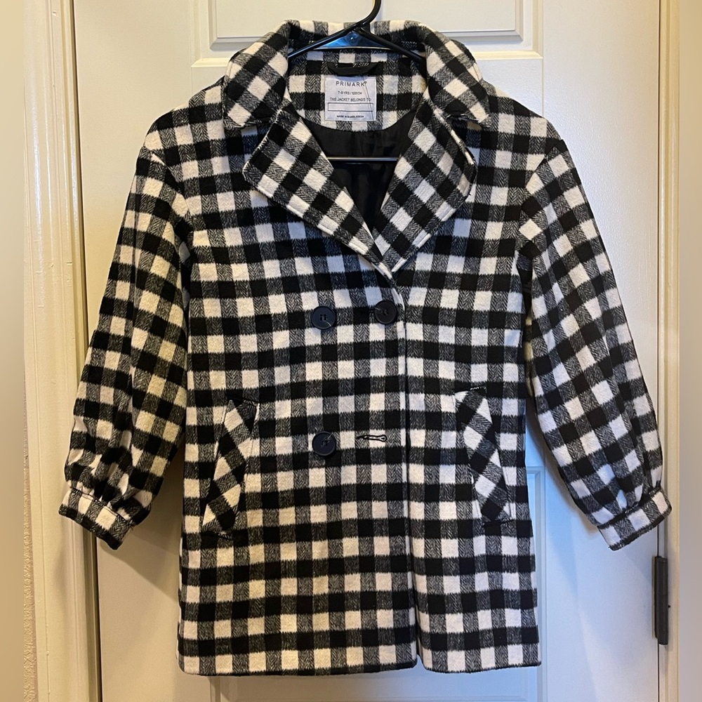 Primark Girls size 7/8 Checkered Coat